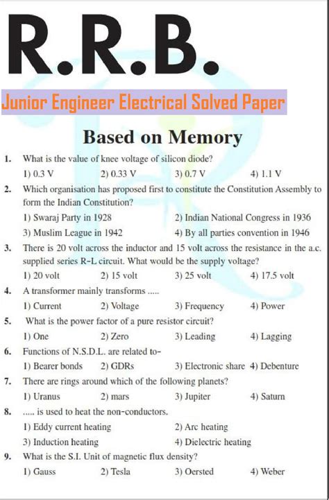 Full Download Rrb Previous Question Papers For Junior Engineer Electrical 