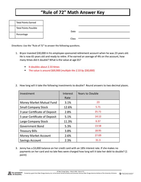 Rule Of 72 Worksheet Answer Key The 5 The Rule Of 72 Worksheet Answers - The Rule Of 72 Worksheet Answers