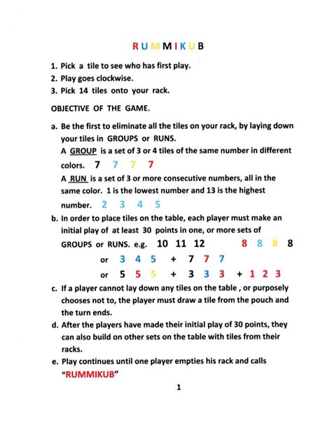 Rummikub Game Rules
