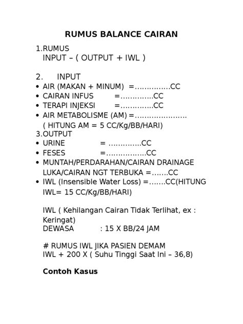 Rumus Balance Cairan