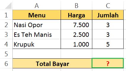 Rumus Total Bayar Microsoft Excel