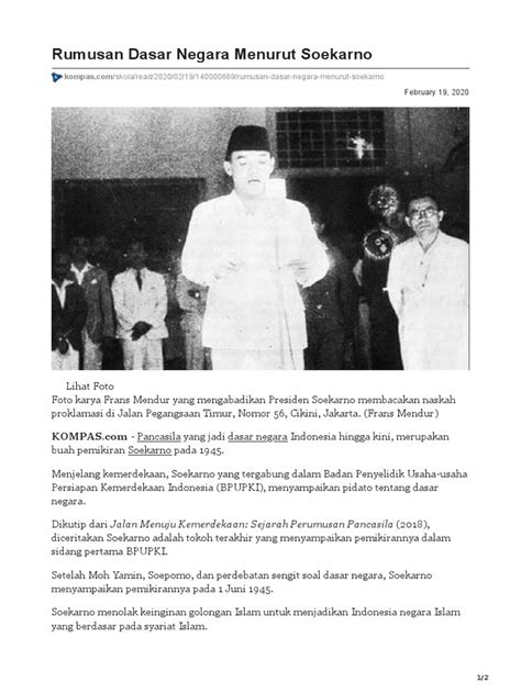 RUMUSAN DASAR NEGARA SOEKARNO - Mengenal Pancasila dari Rumusan 3 Tokoh Nasional