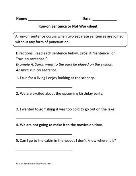 Run On Sentence Printable Worksheets For Grade 2 Run On Sentence Worksheet Answers - Run On Sentence Worksheet Answers