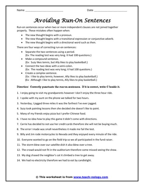 Run On Sentence Worksheet Amulette Run On Sentences Worksheet - Run-on Sentences Worksheet