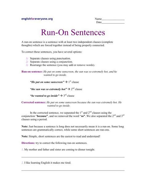 Run On Worksheet   Pdf Englishforeveryone Org Run On Sentences - Run On Worksheet