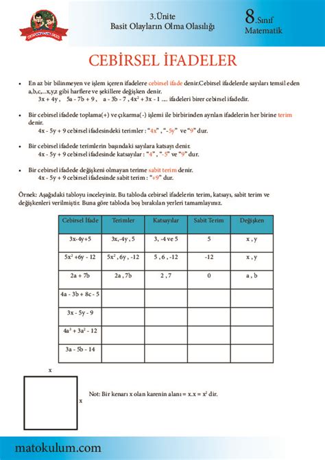 sınıf cebirsel ifadeler ve özdeşlikler konusundan 2018 - 2022 yılları arasında uygulanan… Şub 23, 4:02 pmSınıf Cebirsel ifadelerde çarpma İşlemi test, 8.