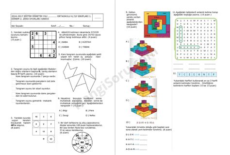 sınıf seçmeli zeka oyunları için hazırlanmış güncel yazılı sorularını test ve klasik sorular ile indirin.