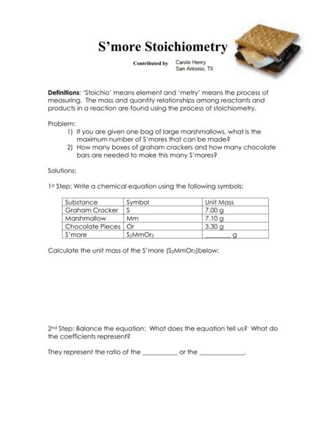 S Mores Stoichiometry Lab Answer Key