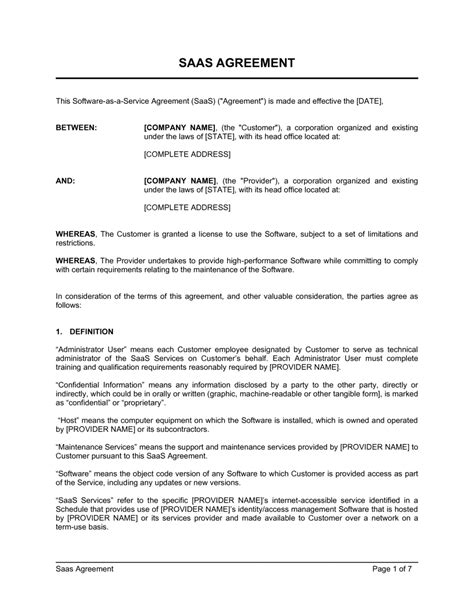 Saas Software Contract Template
