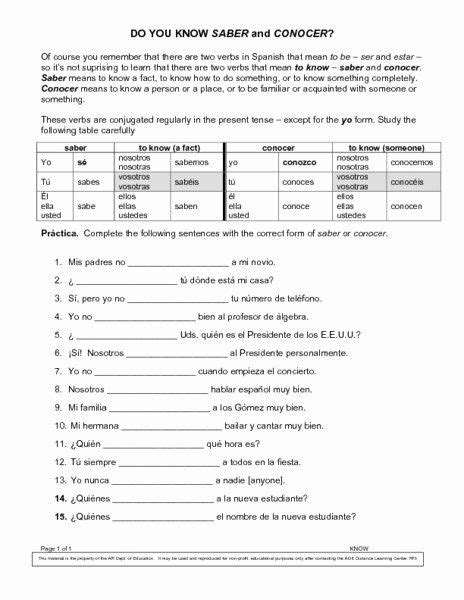 Saber And Conocer Practice Worksheets With Answers And Saber Vs Conocer Worksheet With Answers - Saber Vs Conocer Worksheet With Answers