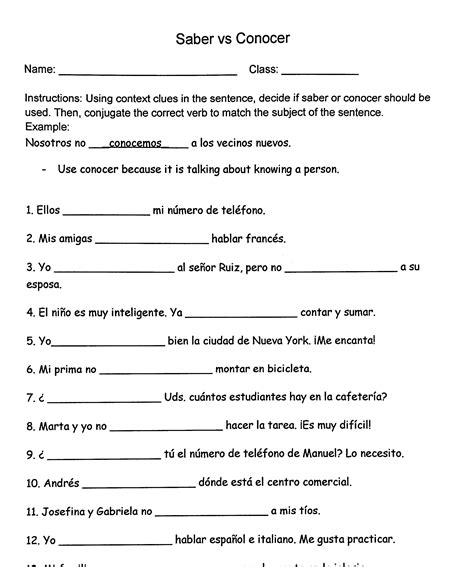 Saber Vs Conocer Worksheet For Success Teacher Nikki Saber Vs Conocer Worksheet With Answers - Saber Vs Conocer Worksheet With Answers
