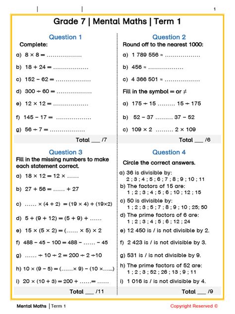sabis grade 7 mental math