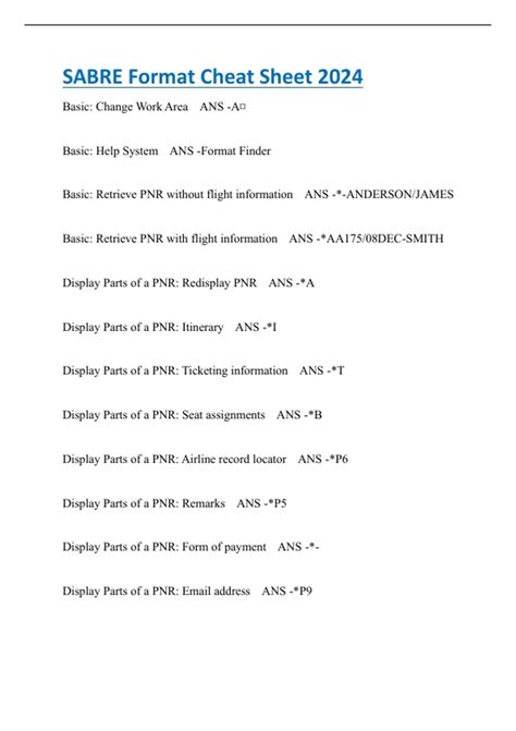 Sabre Commands Cheat Sheet