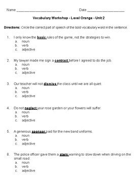 Sadlier Grammar Workshop Level Orange Unit 1