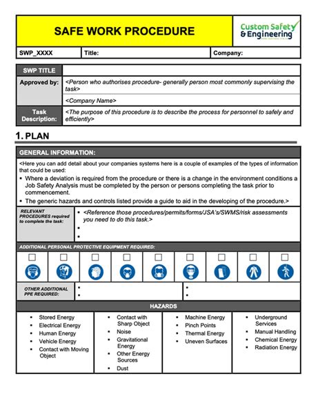 safe work procedure template qld Safe Work Procedure Template safe