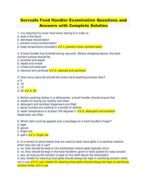 Read Safe Food Handling Test Answers 