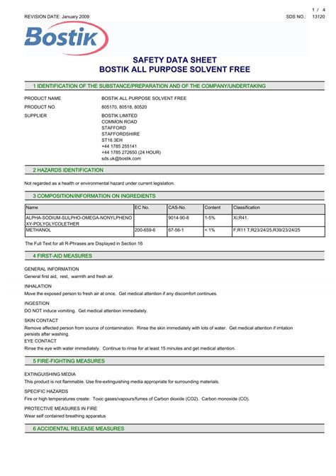 Safety Data Sheet Bostik