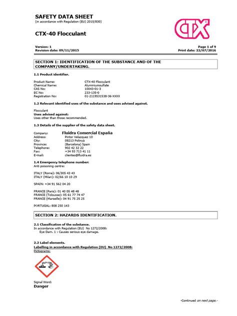 Safety Data Sheet Ctx 39 Pool Gel