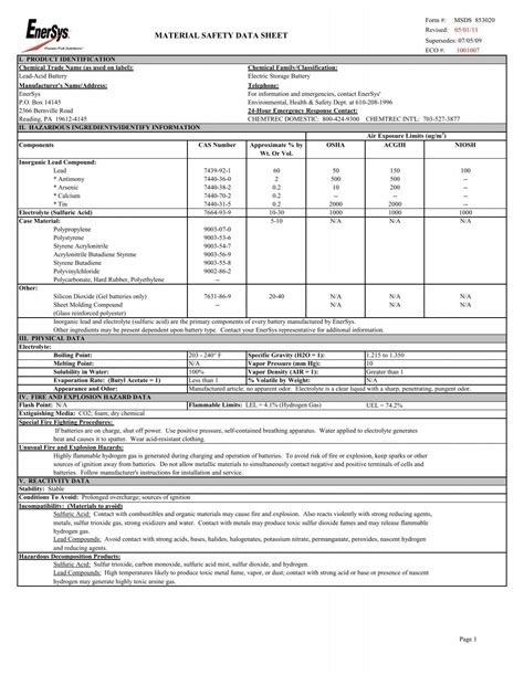 Safety Data Sheet Enersys