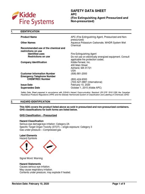 Safety Data Sheet Kidde 90 Multi Purpose Abc Dry Chemical