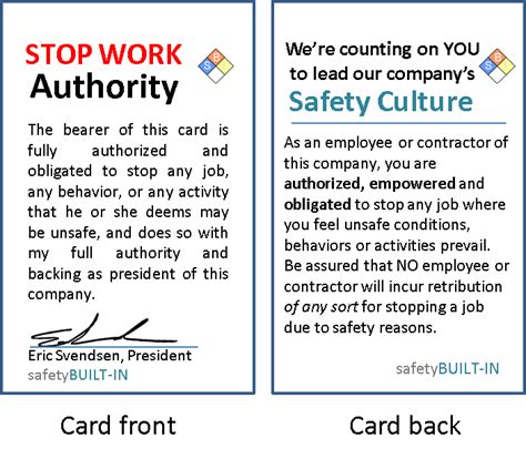 Safety Stop Card Examples In Rig