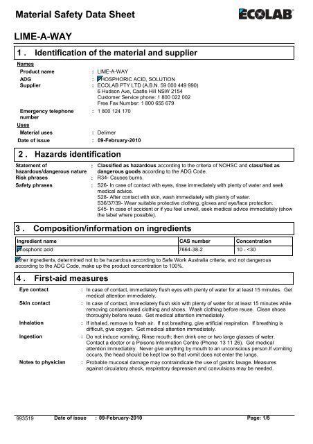 Download Safety Data Sheet Lime A Way 