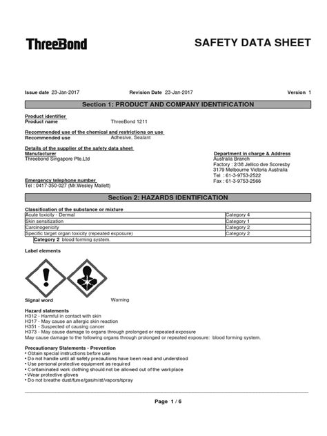 Full Download Safety Data Sheet Threebond 