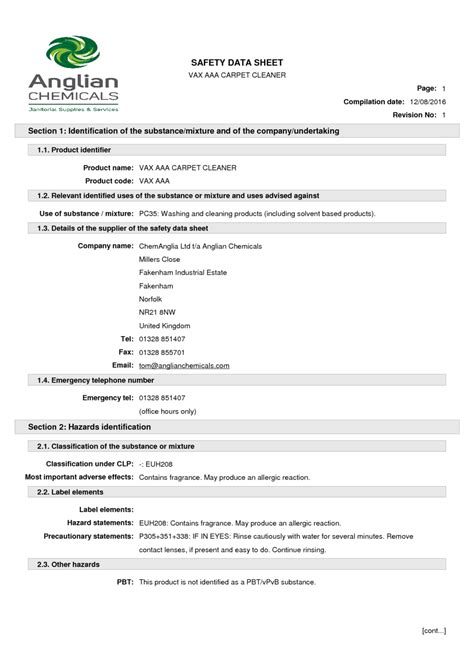 Read Online Safety Data Sheet Vax 