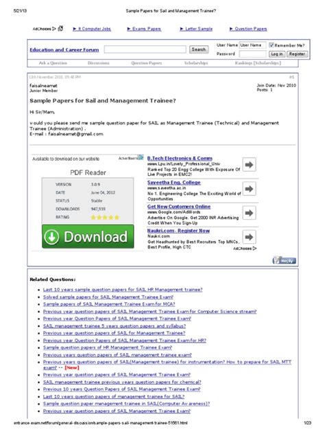 Full Download Sail Management Trainee Previous Question Papers 