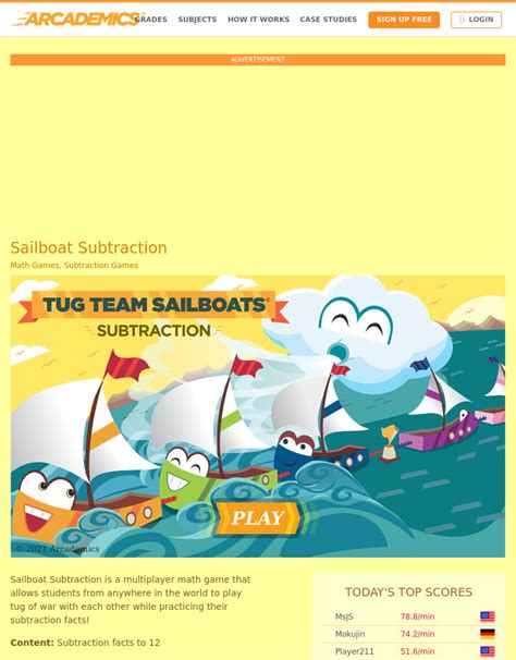 Sailboat Subtraction Interactive For 1st 3rd Grade Lesson Sailboat Subtraction - Sailboat Subtraction