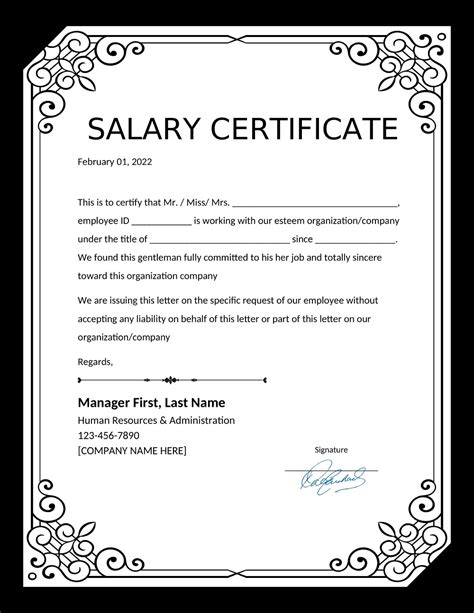 salary certificate format employee sample letter