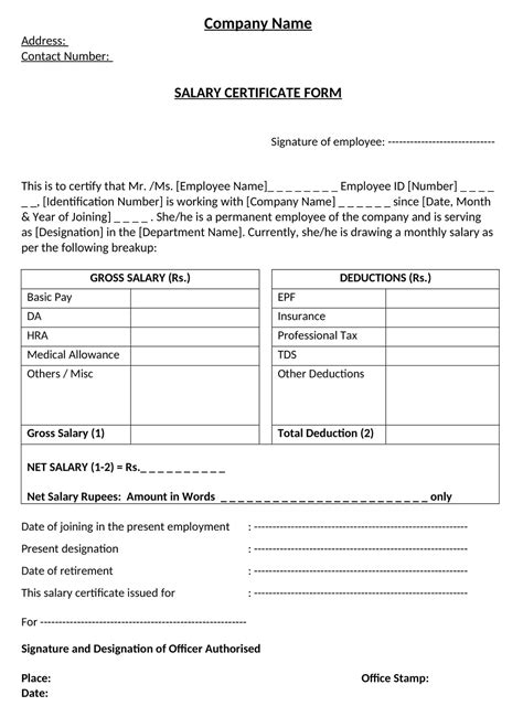 Salary Certificate Format Pdf