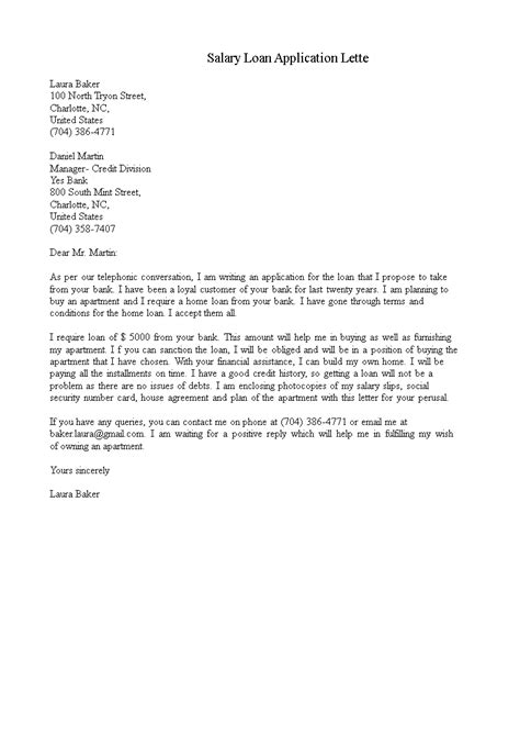 Salary Loan Application Letter Sample