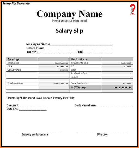 Salary Slip Format Pdf