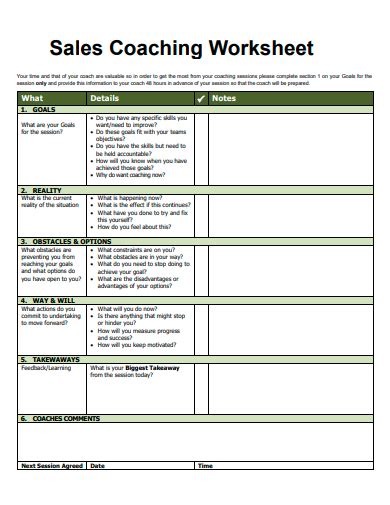 Sales Coaching Form Template