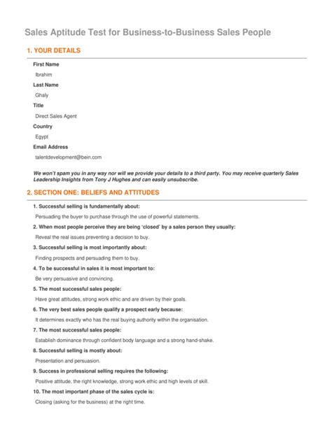 sales function aptitude test