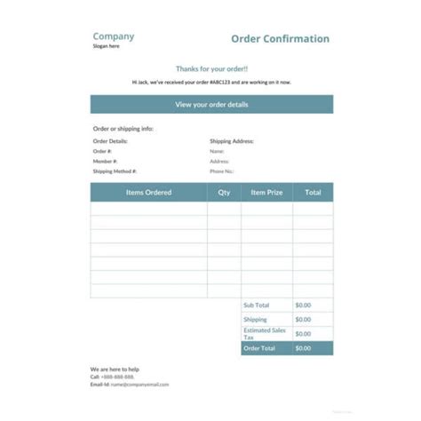 Sales Order Confirmation Form Template