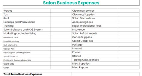 Salon Accounting Sheet