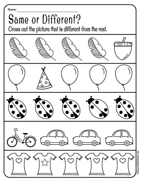Same And Different Worksheets
