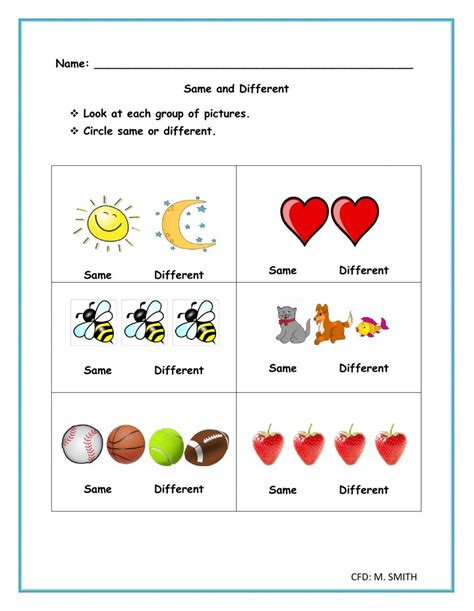 Same Or Different Practice Sheets For Kids Learning Same And Different Worksheets For Preschoolers - Same And Different Worksheets For Preschoolers