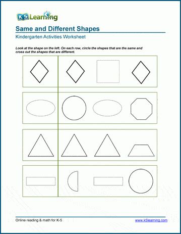 Same Vs Different Worksheets Shapes K5 Learning Same And Different Worksheet - Same And Different Worksheet