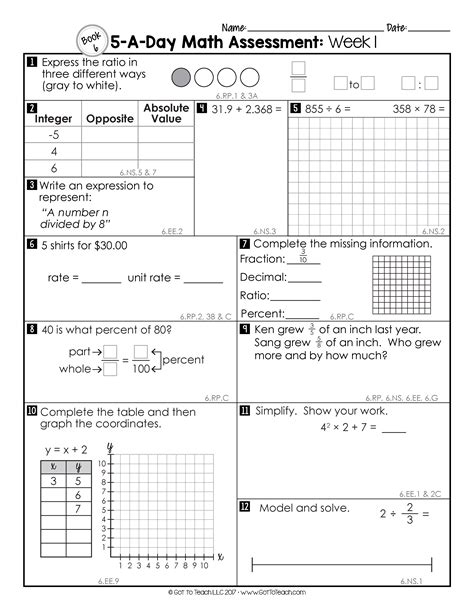 sample 6th grade math placement test california