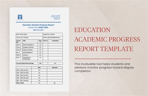 sample academic progress report template