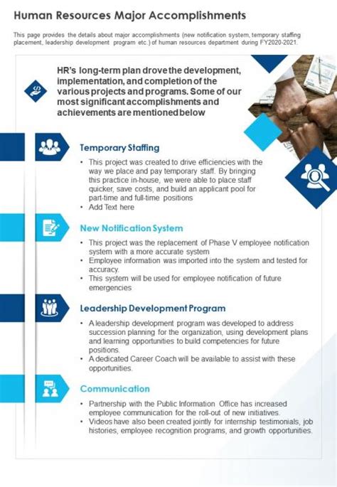 Sample Accomplishments For Human Resources Generalist