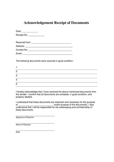 Sample Acknowledgement Of Receipt Document