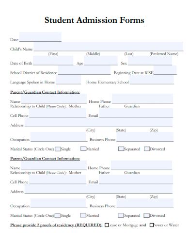 Sample Admission Form Of A Kg School