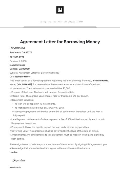 Sample Agreement Letter For Borrowing Money