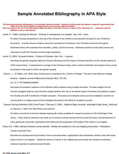 sample apa annotated bibliography pdf to excel