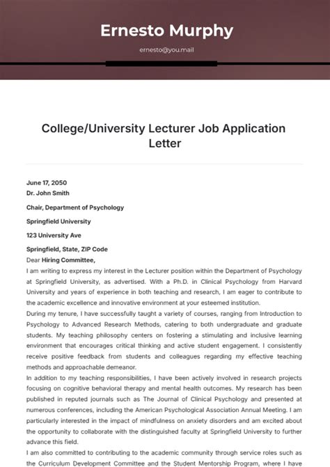 Sample Application Format For Lecturer