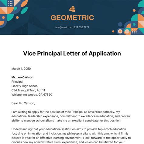 Sample Application Letter For Vice Principal Position